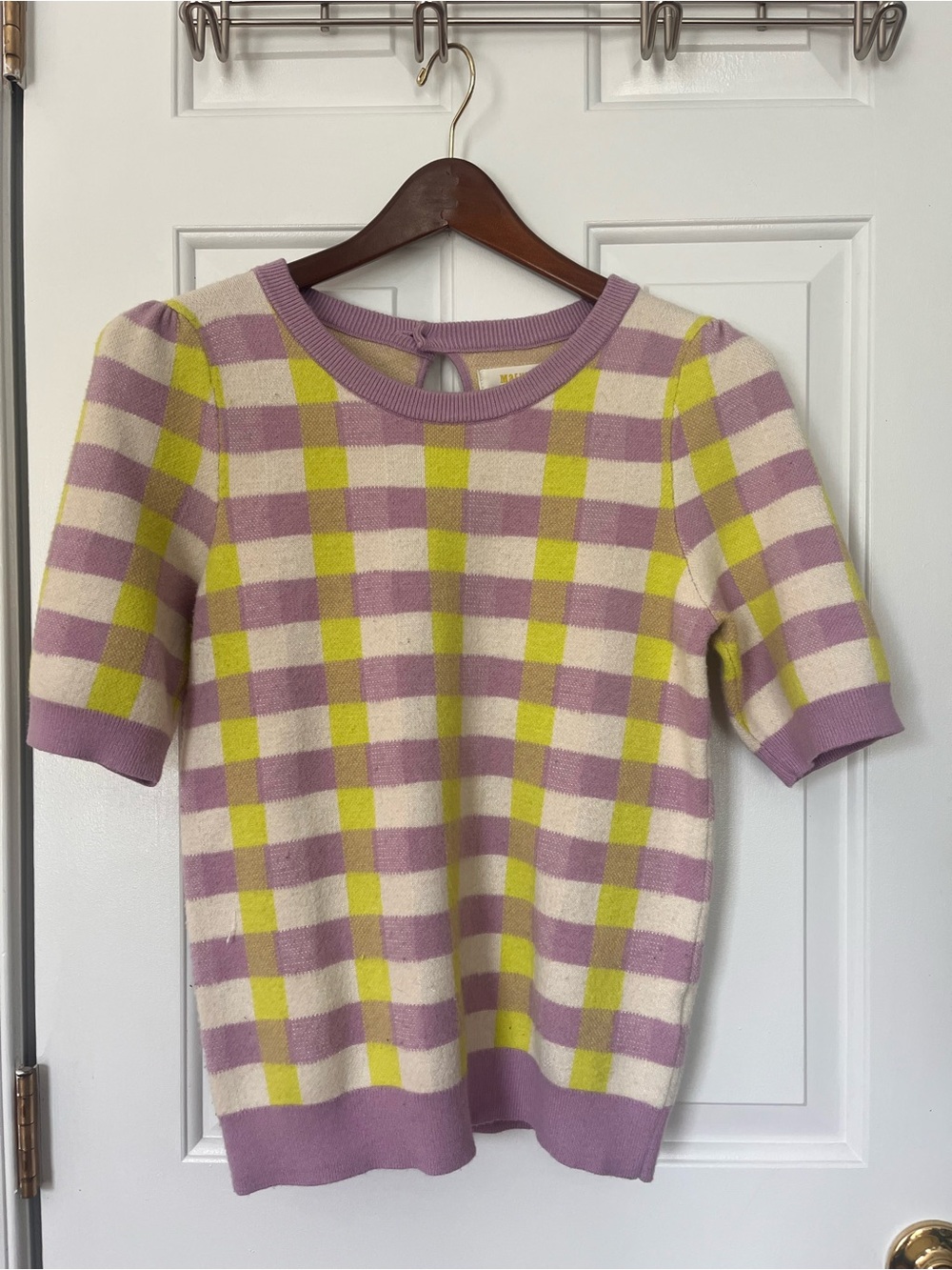 Anthropologie Maeve Lavender and Yellow Knit Top